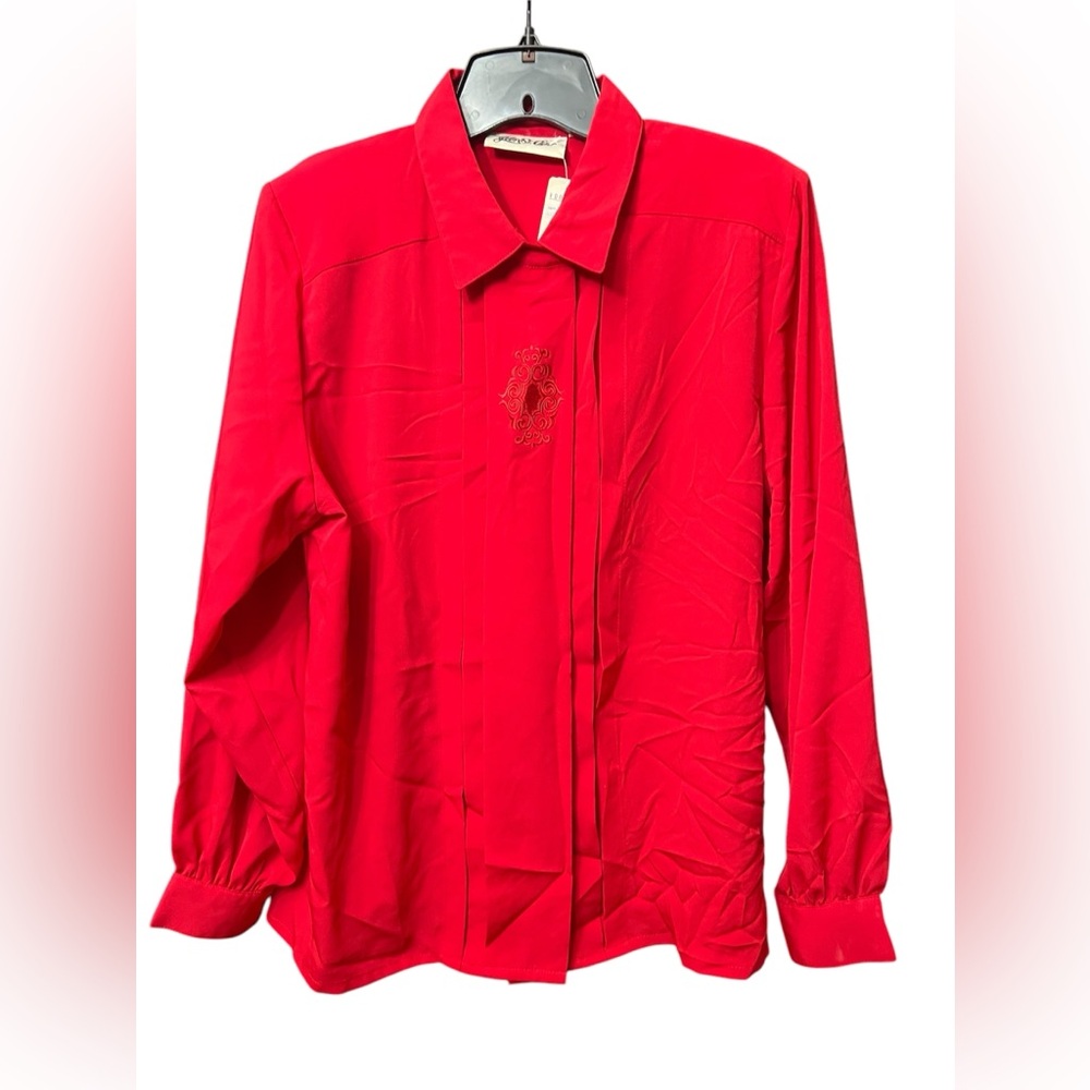 NWT - Yves St. Clair 14 vintage long blouse Button Up Embroidered Red